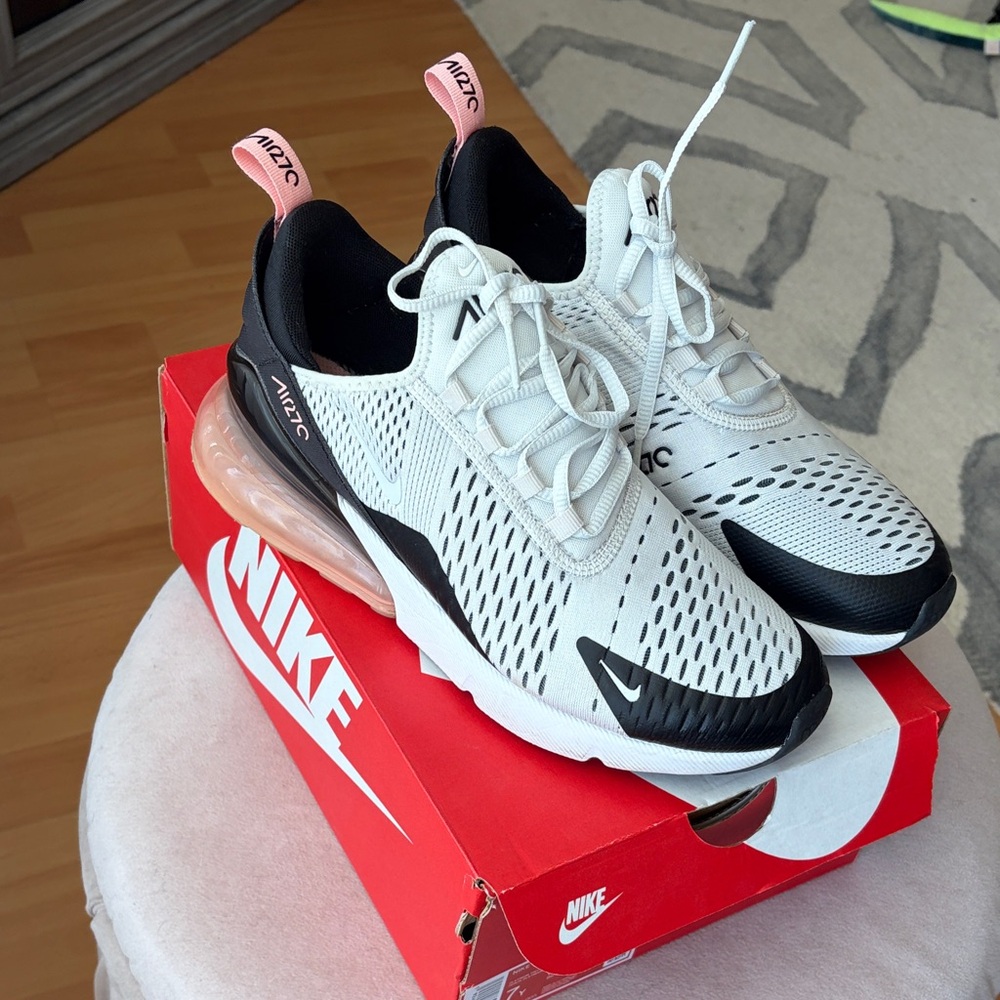 Nike Air Max 270 White and Black with Pink Accents